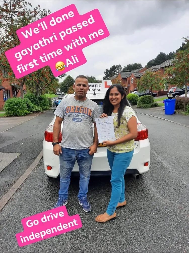 Gayathri passed their driving test with Ali Bayati